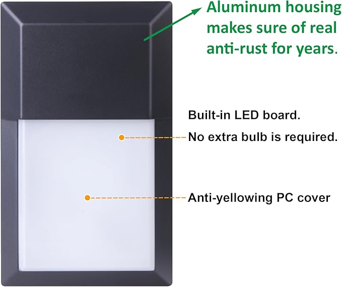 LIT-PaTH Outdoor LED Wall Lantern Wall Sconce as Porch Lighting Fixture 12W 1000 Lumens Aluminum Housing Plus PC 5000K Black Finish 1-Pack