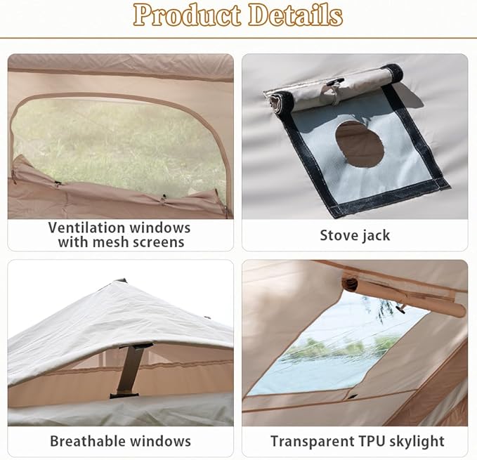 TOMOUNT Inflatable Camping Tents Air Glamping Tents 4 Season Waterproof Easy Set up Cabin House Tent Blow up Tent for Family Camping