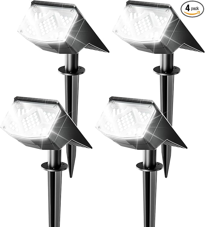 Anordsem Solar Spot Lights Outdoor: 1000mAh+ABS Waterproof Case 4 Pack - 2 White Light Modes for Yard Garden Path Decoration - Bright Security Lighting Gifts for Homeowner