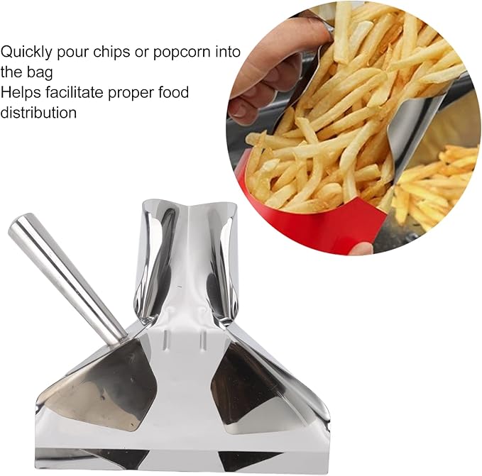 French Fries Shovel Rustproof Stainless Steel Food Scooper Popcorn French Fry Bagger Multipurpose Speed Scoop for Cinemas Buffets Carnivals Commercial Use