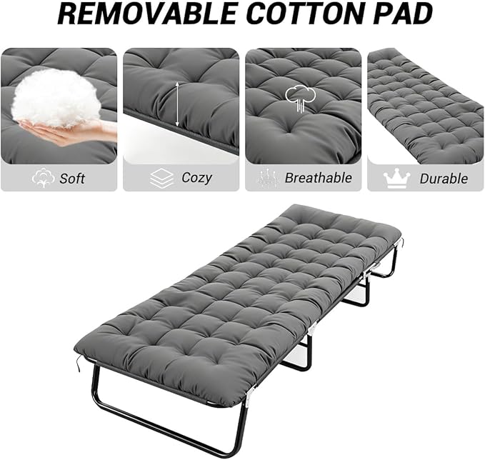 Adult Camping Cot - 220 lbs Capacity Folding Bed with Mattress Portable Compact for Indoor/Outdoor/Home/Travel