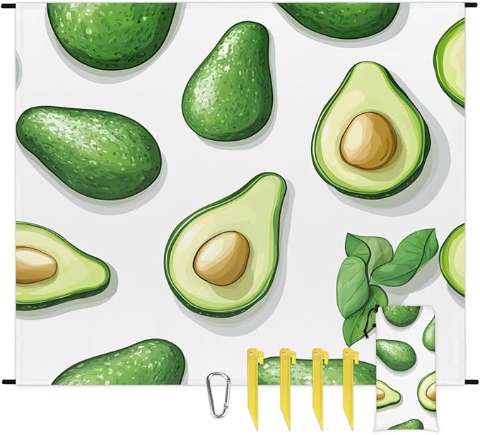 Waterproof Sandproof Beach Blanket 59''×68'' Avocados Polyester Outdoor Picnic Blanket with 4 Stakes &amp Storage Bag for BeachCampingVacation Fruit