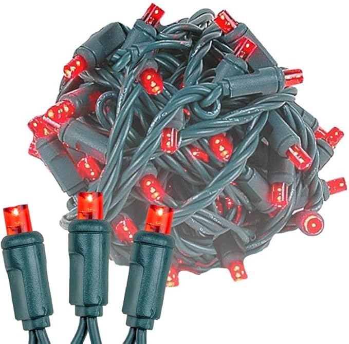 Novelty Lights 25ft 50 LED Red Christmas Lights Outdoor/Indoor 6 Spacing Green Wire String Lights for Festive Xmas Lighting IP55 UL Listed Dimmable Connectable