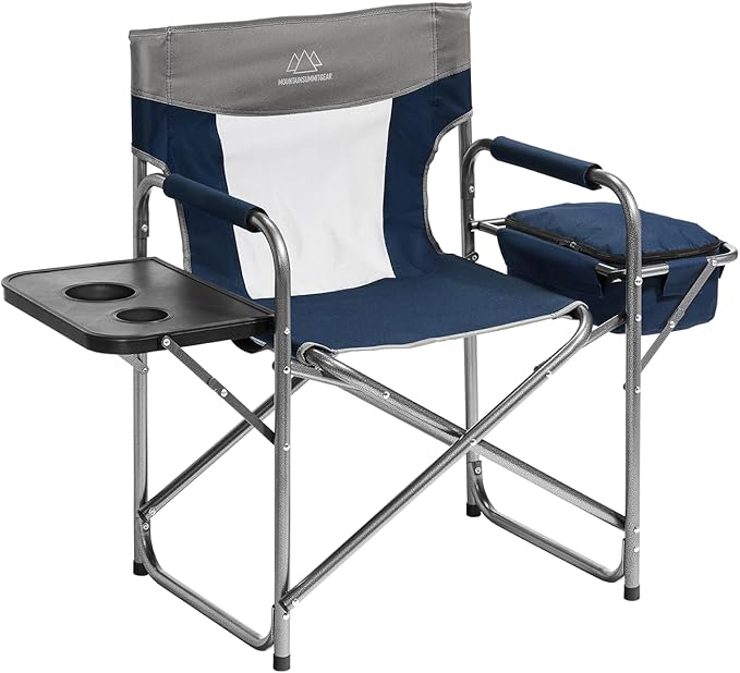 MOUNTAIN SUMMIT GEAR Foldable Cooler Chair with Attached Side Table for Camping/Hiking/Backpacking by Caddis Sports (Navy)