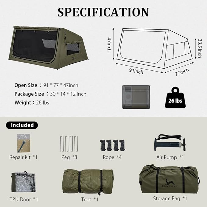 TOMOUNT Inflatable Canvas Tent with PumpEasy Setup Blow Up Tent for Camping