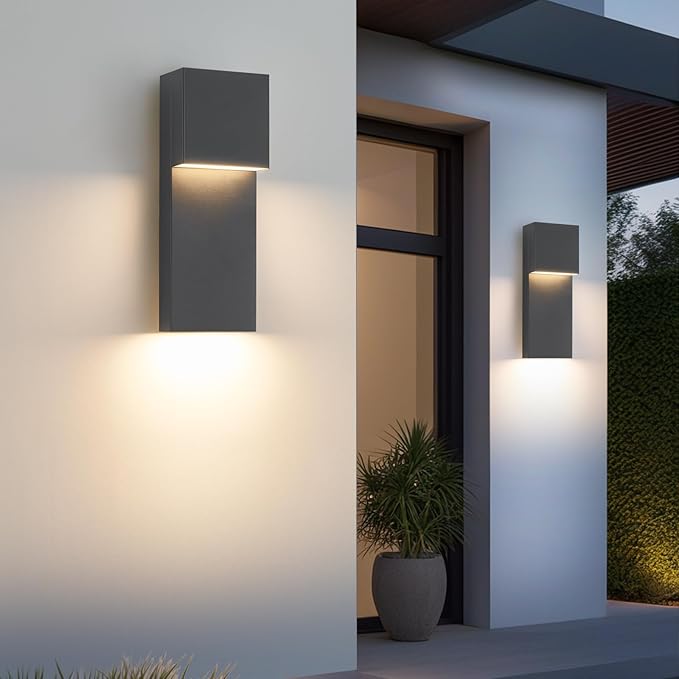 15 Modern LED Outdoor Wall Sconce 20W 3000K 1600Lumen Outdoor Light Fixtures Wall Mount Anti-Rust Outside Lights Black Finish Outdoor Lights for House Porch Patio Garage