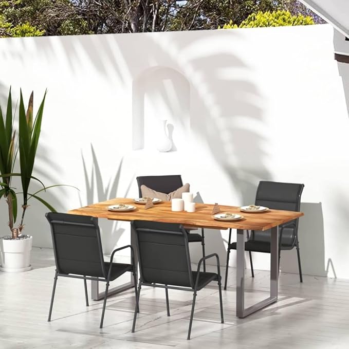 Patio Chairs 4 pcs Steel and Textilene Black Outdoor Patio Dining Lawn Outdoor Dining Chairs Sillas para Comedor for Living Room Courtyard Study Beach