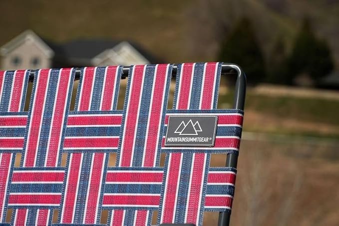 MOUNTAIN SUMMIT GEAR Retro Webbed Camping Chair - Lightweight Foldable Durable Steel Frame 300lb Capacity Vintage Red/White/Blue Stripes by Caddis Sports