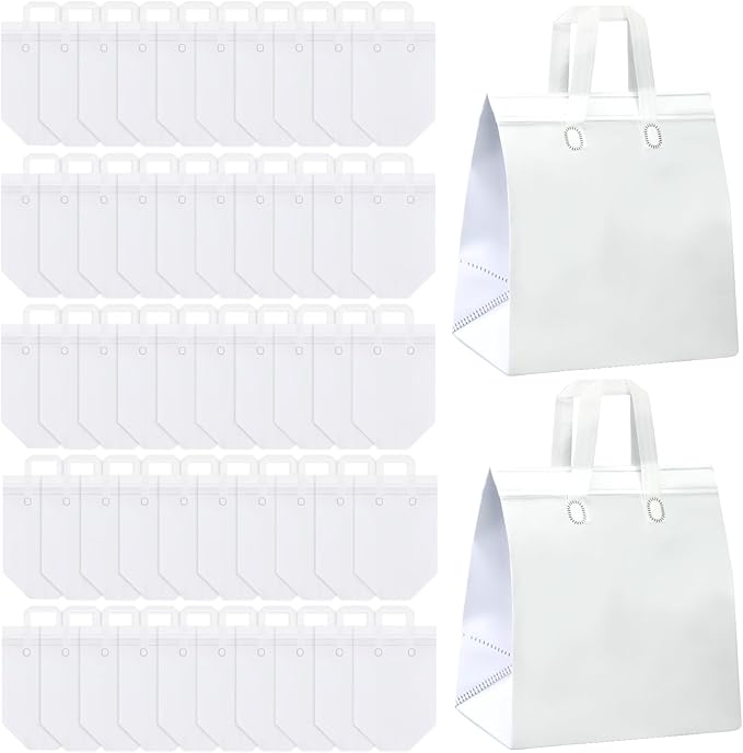 Hushee 200 Pcs Insulated Take out Bags Bulk Thermal Insulation Take Away Bags Disposable 10.24x11.02x6.69 Inch for Grocery Lunch Hot Cold Frozen Food Delivery Shipping Cooler(White)