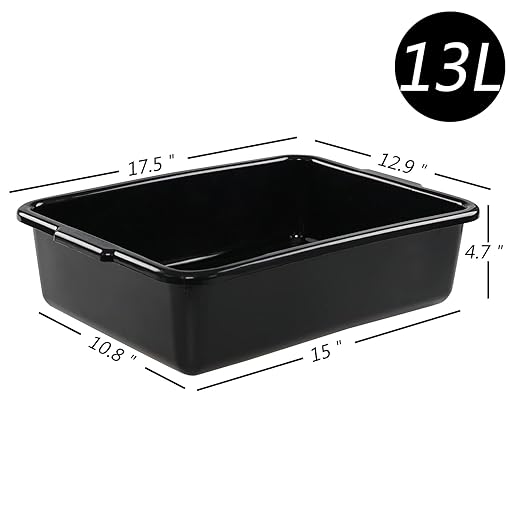 13 L Commercial Bus Tub Box 4 Pack Dishpans for Restaurants Black