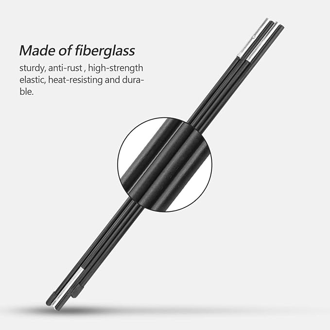 Cocoarm Fiberglass Tent Pole Multi-Segment Foldable Camping Replacement Black 7MM 180CM Suitable for 2*2m Double Tent