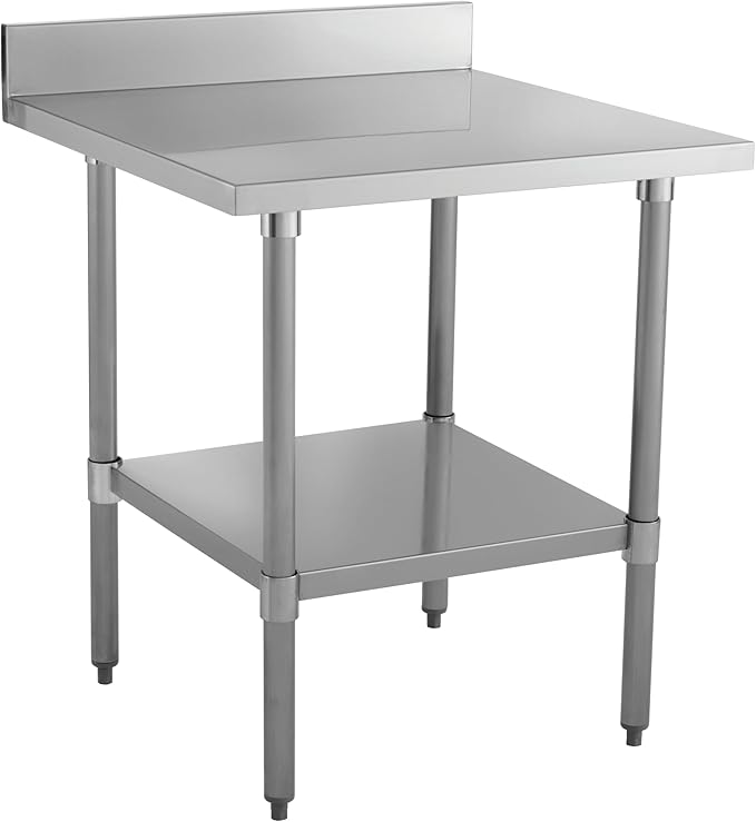 Kratos Stainless Steel Kitchen Prep Table 24 Dx36 W with Backsplash and Undershelf NSF Worktable for Restaurants - 18ga/430SS (28W-045)