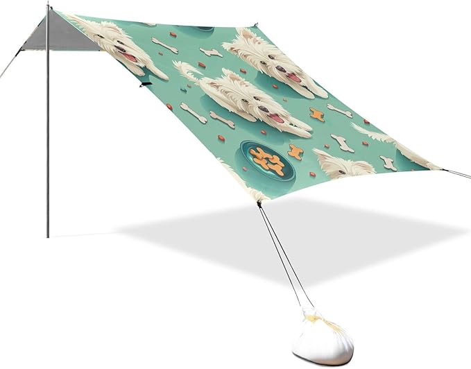 West Highland Terrier Beach Tent Sun Shelter 9.2' x 10.5' Beach Canopy with 4 Sandbags 4 Stability Poles Sand Shovels - Tent Canopy for Beach Camping Fishing Picnics