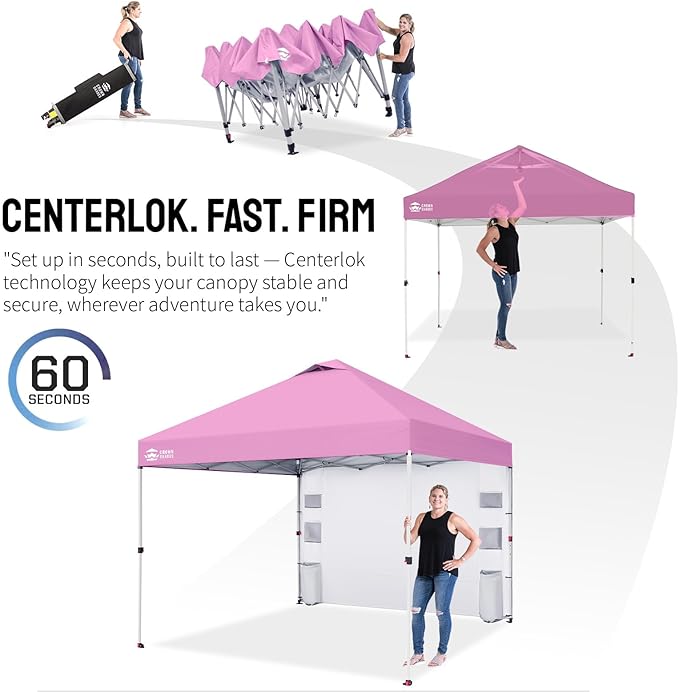 CROWN SHADES Canopy Tent 10 x 10 Foot Portable Pop Up Outdoor Shelter with Pocket Sidewall Push Center Lock UV Protection and Carry Bag Pink