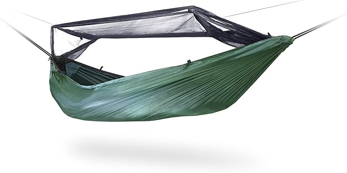 DD Hammocks Frontline Hammock - Olive Green - Portable Lightweight Camping Jungle Hammock with Mosquito Net for Outdoor Backpacking &amp Hiking