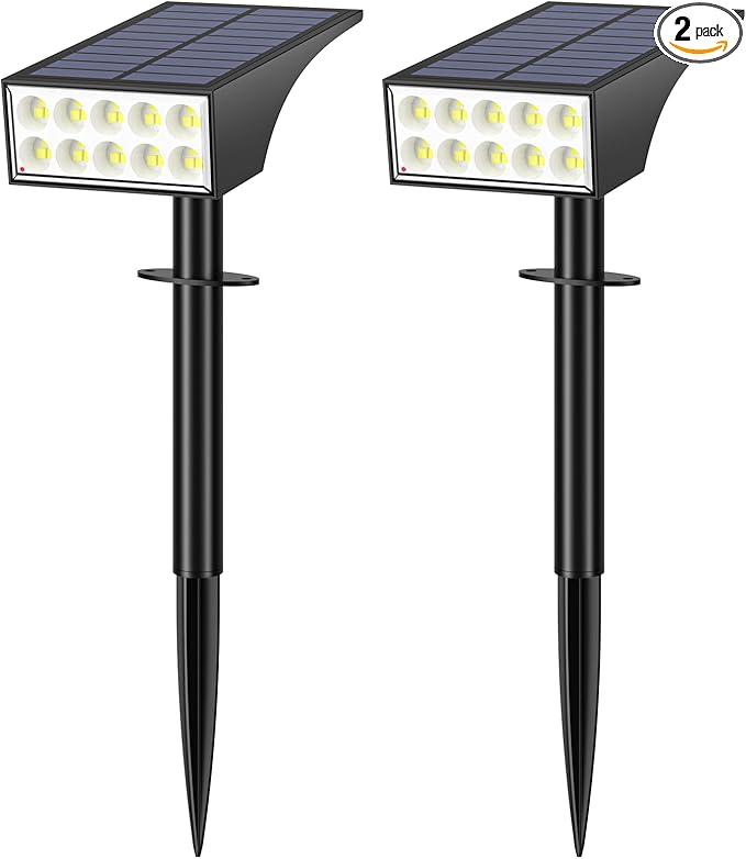 Solar Lights Outdoor Waterproof Solar Spot Lights- 2 Pack/4 Mode LED Spotlights 2-in-1 Auto On/Off Powered Landscape Lighting for Outside Yard Wall Garden Path Driveway Cool White