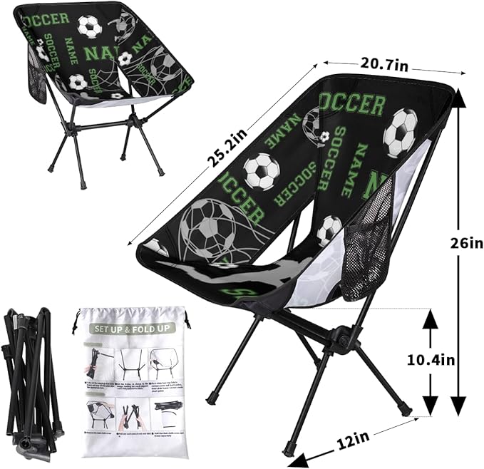Custom Camping Chair Personalized Portable Backpacking Chair with Name Lightweight Folding Chair for Beach Hiking Soccer