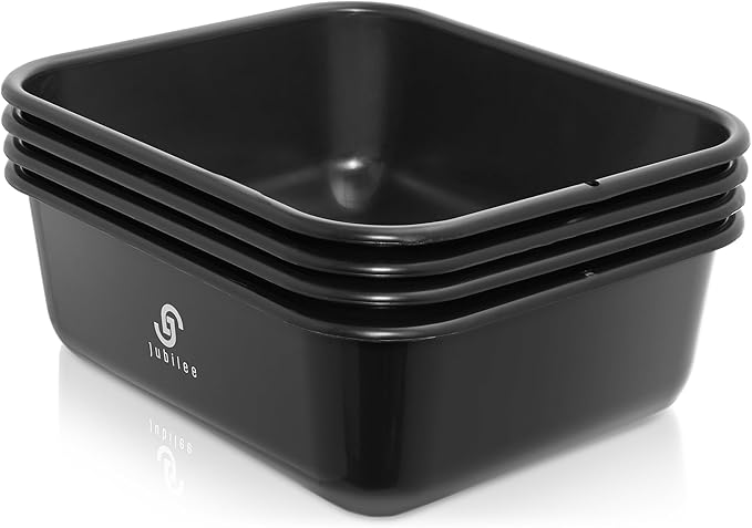 Jubilee 4-Pk Plastic Storage Bin 11L Black Bus Utility Tub – Heavy Duty Commercial Dishwashing Box for Restaurant Kitchen Organization and Storage