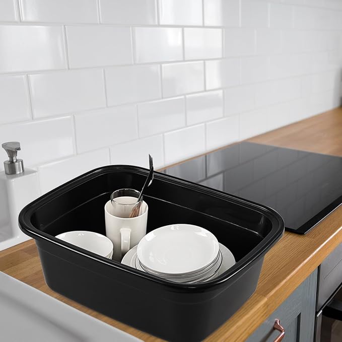 Saedy 2-Pack 18 Quart Plastic Kitchen Washing Basin Rectangular Dishpan Wash Tub Black