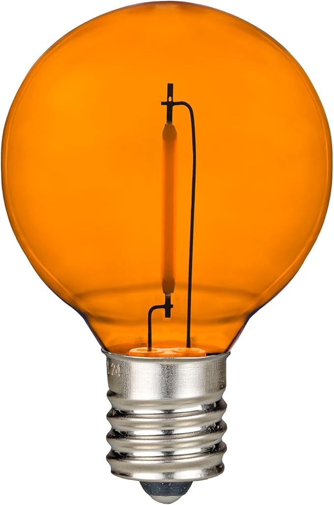 Novelty Lights 25 Pack Orange G40 LED Filament String Light Bulbs E12/C7 Candelabra Base 5 Watt Equivalent Shatterproof Replacement Bulbs for Patios Canopy Lighting