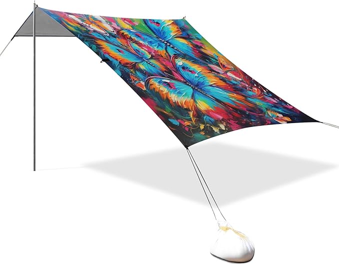 Camping Sun Shelters Bright Color Butterflies Painting Beach Canopy 126 * 110.2in