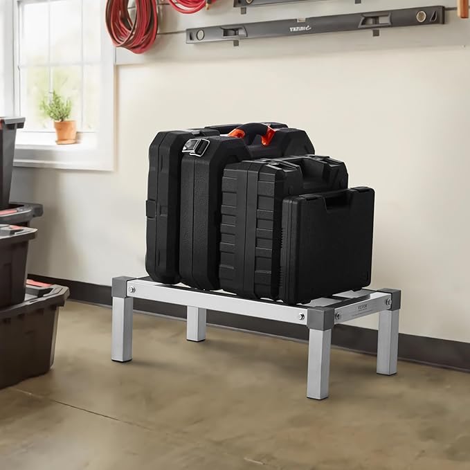 VEVOR Aluminum Dunnage Rack 24” x 14” Commercial Food Floor Rack 8” Off the Floor 1000 lbs Capacity Adjustable Aluminum Storage for Storage in Restaurants Kitchens Garages and Vehicles