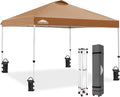 EAGLE PEAK Pop Up Canopy Tent with Wheeled Carry Bag 8 Stakes 4 Ropes 4 Weight Bags Easy Set Up Tent Canopy 10x10 ft 100sqft of Shade Khaki