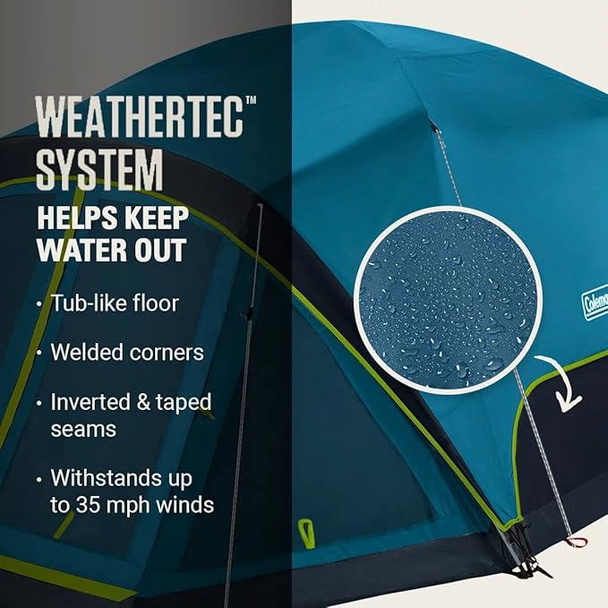 Coleman Skydome Dark Room Camping Tent with Screen Porch &amp 5-Minute Setup Weatherproof 4/6 Person Tent Blocks 90% of Sunlight Rainfly &amp Carry Bag Included Made of PFAS-Free Materials