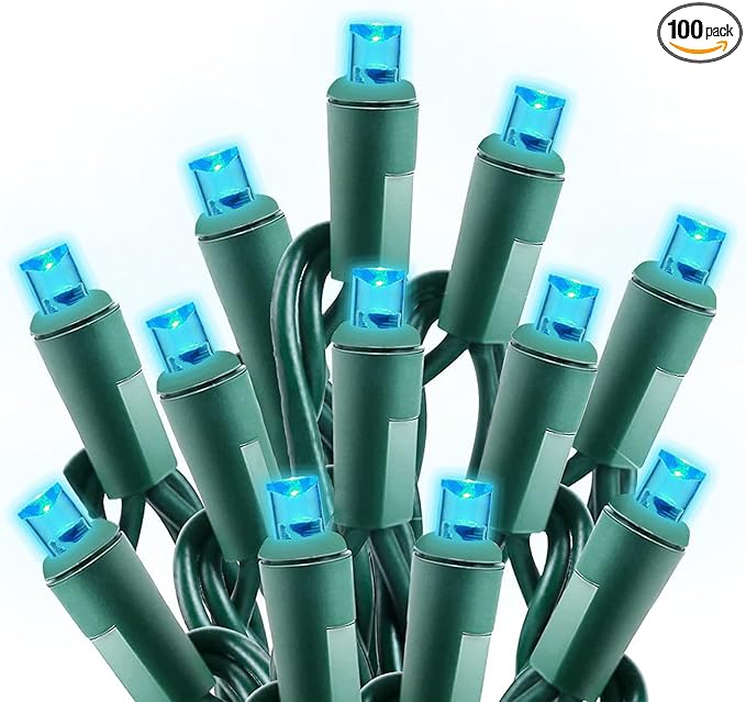 50ft 100 Counts Aqua LED Christmas Lights - Outdoor Commercial Grade Waterproof Green Wire Xmas IP65 UL Listed