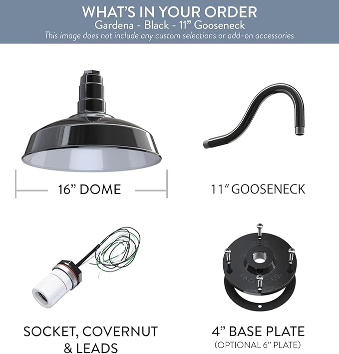 Steel Lighting Co. Gardena Barn Light | Outdoor Wall Mounted | 16 Dome | 11 Gooseneck | Farmhouse Light Made in America | Black Exterior/White Interior