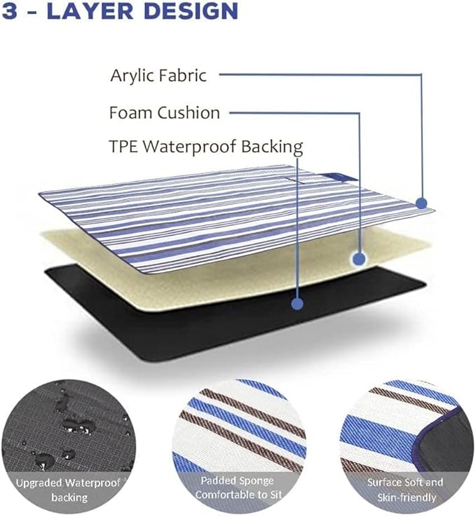 Outdoor Picnic Blankets Portable Beach Mat with Waterproof Backing Extra Large Sand Proof for Camping Hiking Festivals