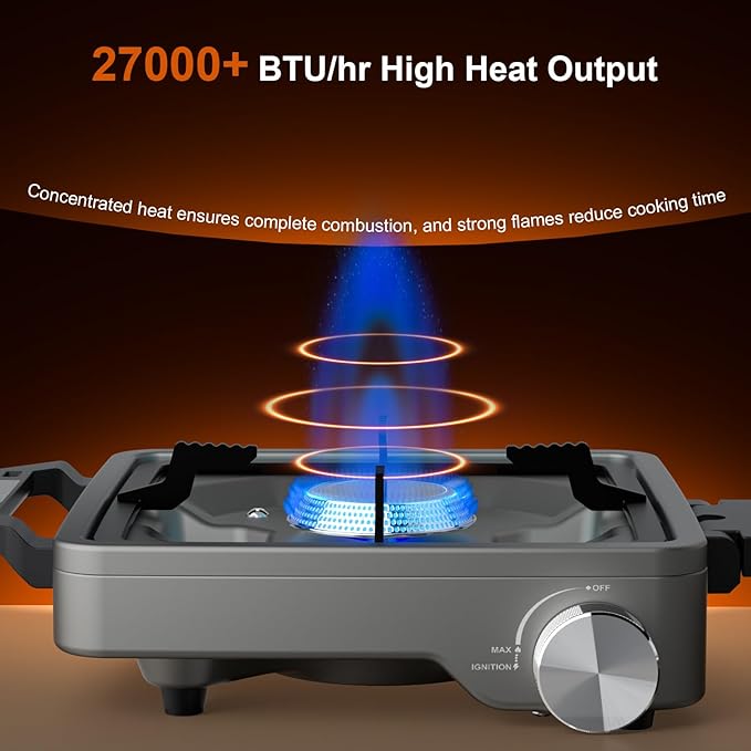 27000 BTUs 2 Burner Camping Stove with Windshield Portable Propane Burner Camp Stove with Adjustable Burners &ampCarring Bag Camping Essentials for Tailgating BBQ