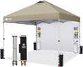 CROWN SHADES Canopy Tent 10x10 Pop Up Canopy Outdoor Shade with Pockets Sidewall Easy Up Sun Shelter with One Person Set Up Center Lock Portable Instant Camping Beach Canopy Tents Beige