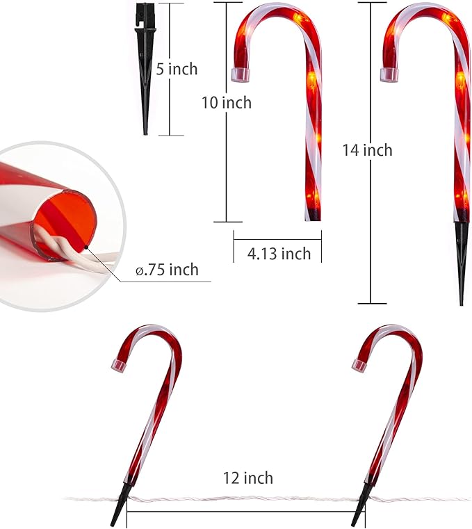 Candy Cane Christmas Lights Outdoor 10 inch Lighted Candy Cane Yard Lights with Set of 10 Candy Canes Outdoor Walkway Christmas Lights Pathway Lawn Yard Decorations