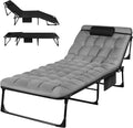 Foldable Camping Cots for Adults Adjustable 4-Position Adults Reclining Folding Chaise Outdoor Portable Folding Lounge Chair Sleeping Cots Bed with Pillow Mattress Carrying Bag for Camping Pool