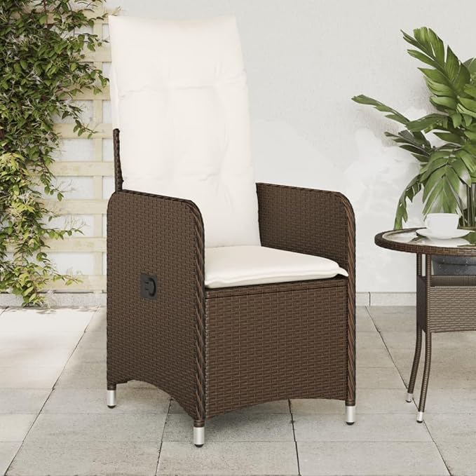 Reclining Garden Chair Set of 2 Brown All Weather Poly Rattan Patio Recliner with Adjustable Backrest 23x21.5x36.2 in Outdoor Lounge for Balcony Deck Terrace