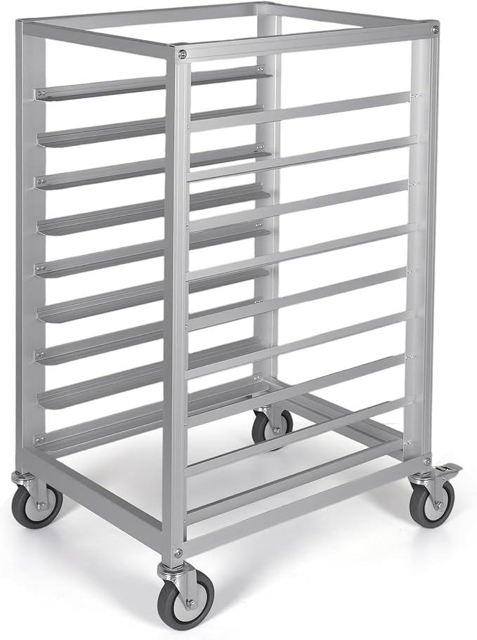 9 Tier 3 Inch Spacing Aluminium Storage Cooling Sheet Pan Rack with Brake Wheels Commercial Kitchen Bun Pan Sheet Pan Rack for Restaurant Cafeteria Pizzeria