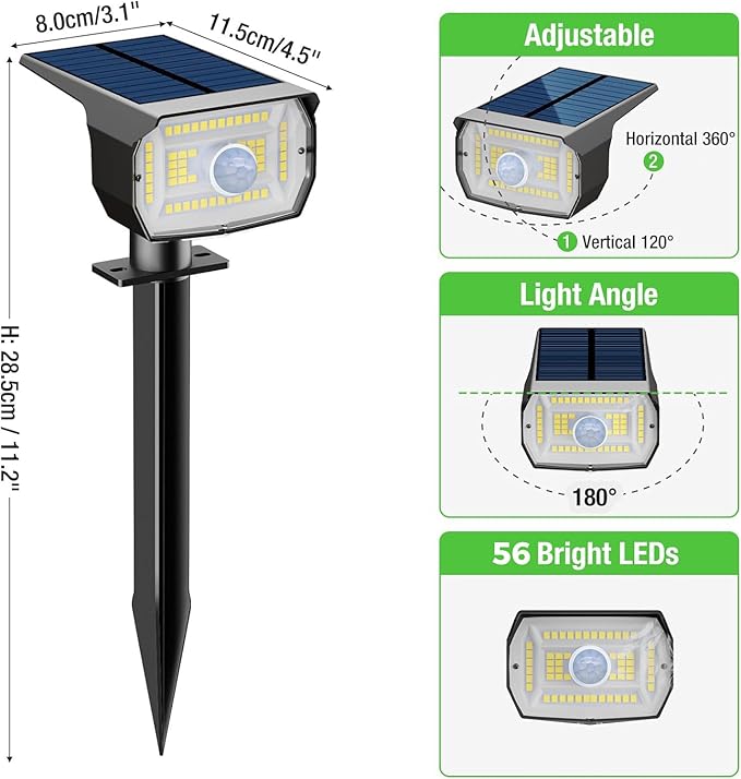 nipify 10 Pack Solar Spot Lights Outdoor Motion Sensor with 3 ModesSolar Spotlights Outdoor Waterproof 2-in-1 Auto On/Off Landscape Lighting for Outside Yard Wall Garden Pathway Warm White