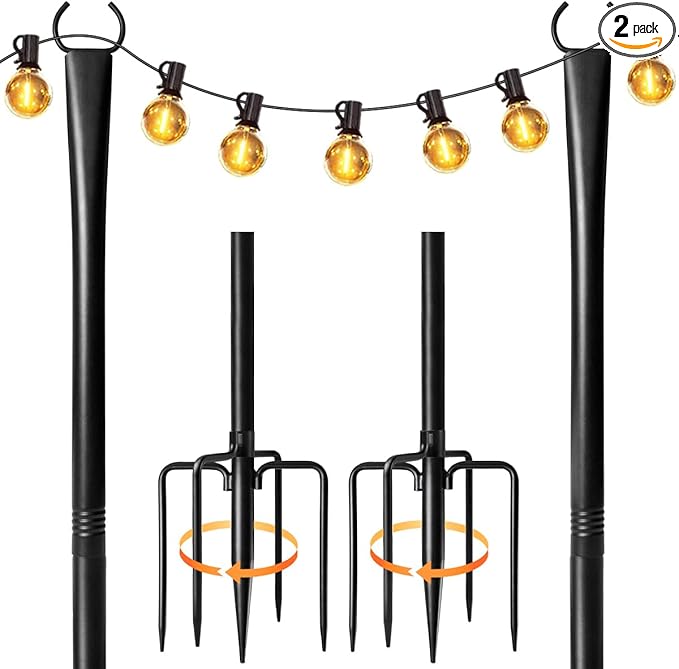 2 Pack Heavy-Duty String Light Poles for Outside with Fork Adjustable Lighting Hanging Post Accessories for Patio Furniture Set Patio Decor Outdoor Decor Backyard Yard Pergola Garden Decorations