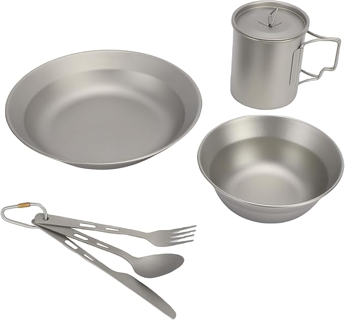 Diydeg Camping Cutlery Set 10 Piece Utensils Camping Tableware Kit Camping Mess Kit Cooking Tableware Utensils Plate and Bowl Set for Backpacking Outdoor Camping Picnics Travel