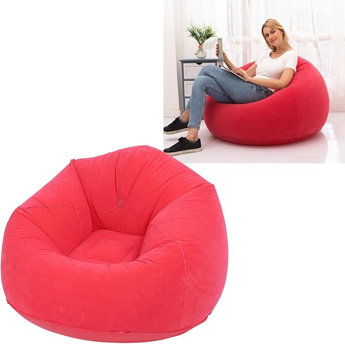 Inflatable Lounge Chair Premium PVC Material with Soft Flocking 80kg Capacity Compact Foldable for Living Room Bedroom Office Camping Travel (Red)