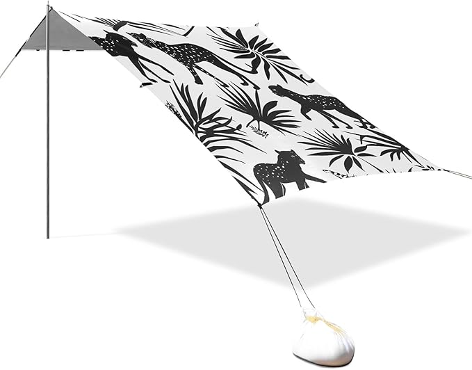 Abstract Silhouettes of Leopards Camping Sun Shelter Beach Tent Portable Beach Sun Shade Outdoor Canopy for Camping Trips Fishing Picnic