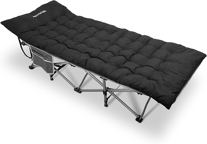Suteck Camping Cot Folding Camping Cot Bed for Adults Sleeping 1200D Double Layer Oxford Portable Folding Outdoor Cots for Camping W/Soft Pad Carry Bag for Home Office Nap Beach Travel