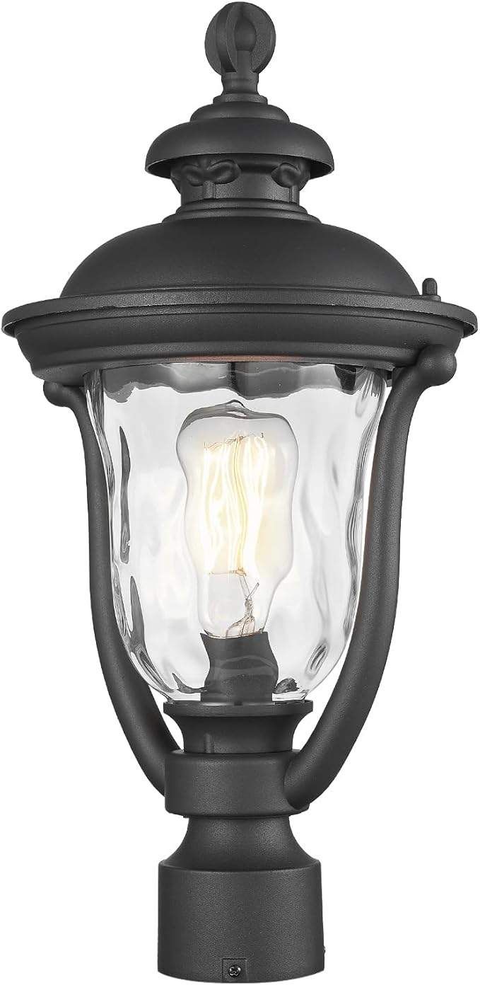 Outdoor Post Lights Modern Exterior Lamp Posts Light Fixtures Waterproof and Anti-Rust Aluminum Outside Pole Latern for Porch Patio Garden Water Ripple Glass Lamp Shade Black Finish