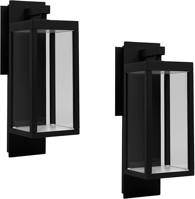 Dusk to Dawn Outdoor Wall Porch Light 800Lm Modern Sconce 3000K LED Matte Black Exterior Fixtures Mounted Patio Lamps Waterproof for Garage Walkway Backyard Garden