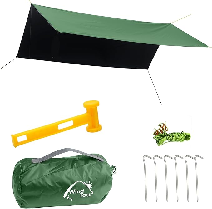 Wind Tour Portable Multifunctional Tent Footprint Traveling Awning Backpacking Tarp Rain Fly Tarp Tent Waterproof Shelter Outdoor Camping Tarp Sun Shelter for Hiking Beach (Green-118×177 in) Blue