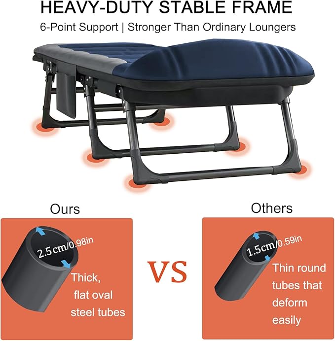 Portable Cot for Camping Adult Folding Camping Cot with Thick Mattress Pillow Adjustable Cots for Sleeping with Pad 26 Wide Outdoor Lounge Chair for Home Office Nap Beach Travel Hiking (Blue)