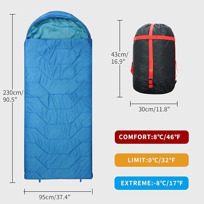 Jumbo Sleeping Bag for Adult&ampKidsCold&ampWarm Weather with Compression Sack and Water Resistant for Family CampingTravel and Car Camping