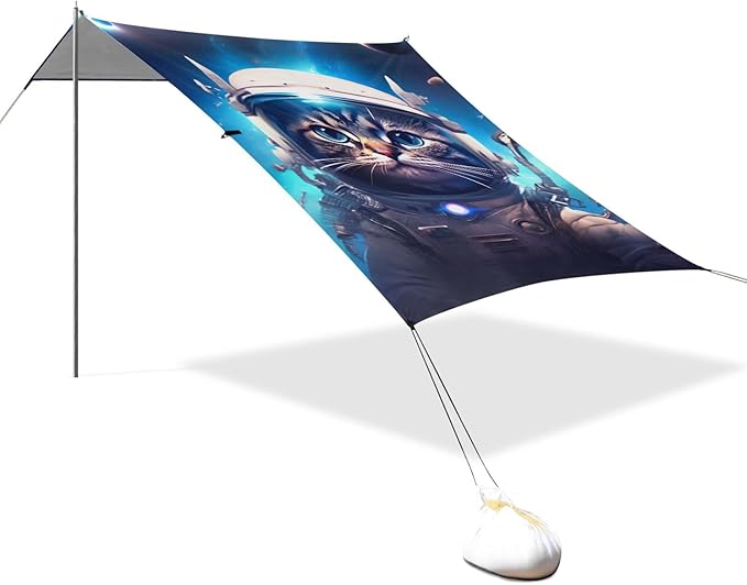 Camping Sun Shelters Beautiful Cat in Outer Space Beach Canopy 126 * 110.2in