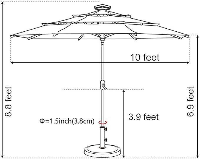 EliteShade USA 10-Year-Non-Fading 10Ft 3 Layers Market Umbrella with 80 LED Lights Patio Umbrella Outdoor Table Umbrella with Ventilation(Beige)